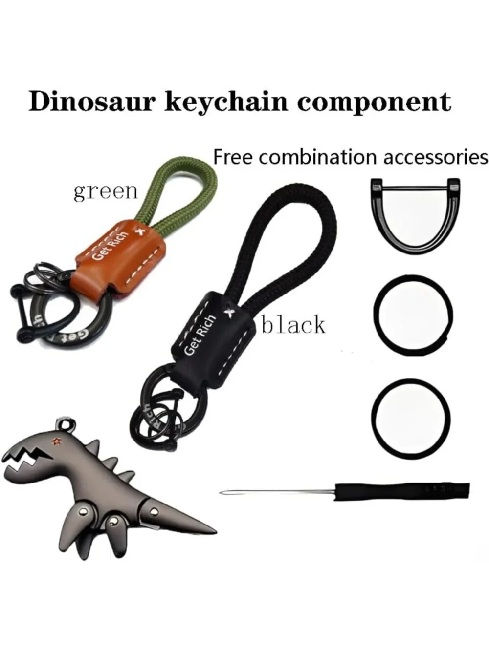 Dinosaur Keychain & Hand-Woven Bracelet Set | Metal Charm for Backpack Accessory